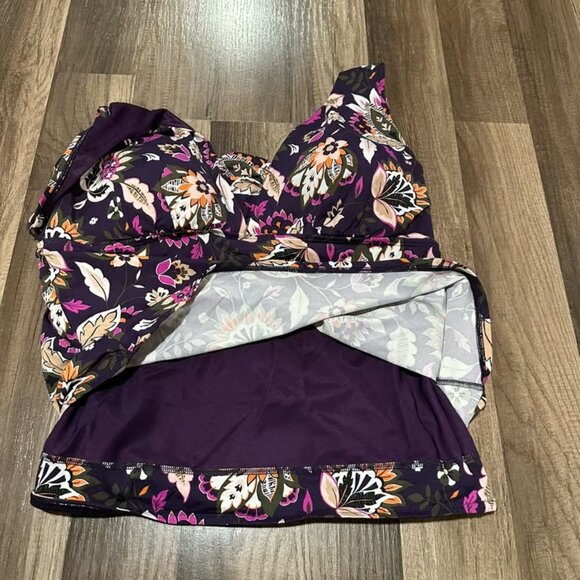 Lands' End Floral Women's Tankini Top - Purple and Pink - Picture 2 of 3